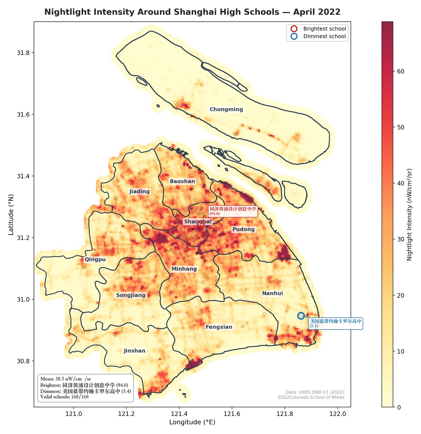 Shanghai nighttime light map, April 2022 lockdown.